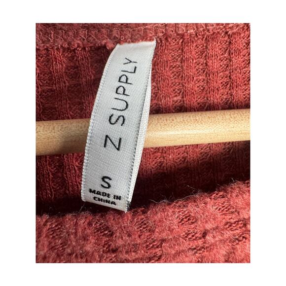 Z Supply Anthropologie Rust Red Ribbed Lace-Up Side Sweater | Size Small - Picture 4 of 5